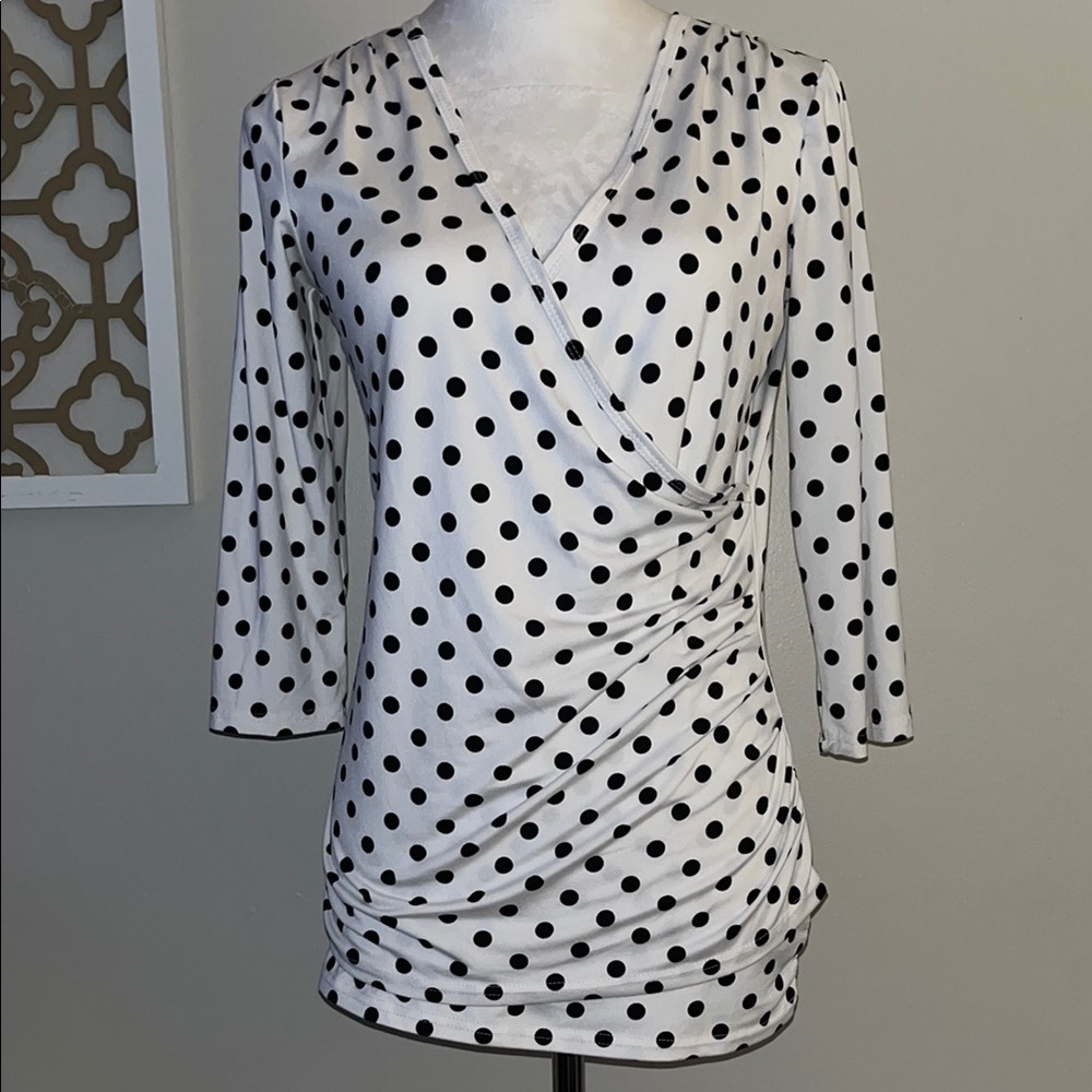 Cream and White Ruched Wrap Blouse